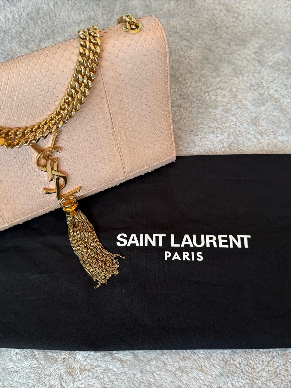 Auth Saint Laurent Python Medium Kate Tassel Bag Blush Pink Beige 2015 w/ COA - Picture 2 of 16